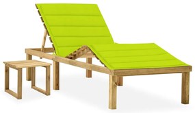 Espreguiçadeira de jardim com mesa e almofadão pinho impregnado