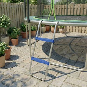 Escada para trampolim com 2 degraus largos e gancho universal, estrutura em aço galvanizado, capacidade de carga de 150 kg, 97 x 32 x 7 cm, azul