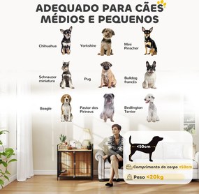 PawHut Gaiola para Cães Mesa Auxiliar Moderna Casa para Animais de Est