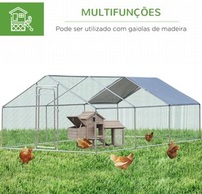 Galinheiro de Exterior Grande 3.03x6x1,95cm Gaiola de Metal Galvanizado para Galinhas Coelhos Aves com Fechadura Prata