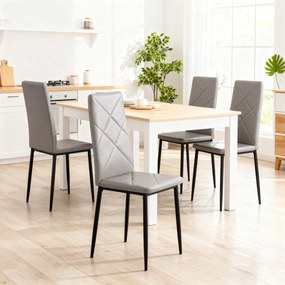 Conjunto de 4 Cadeiras de Sala de Jantar Estofadas em Couro Sintético (MESA NÃO INCLUÍDA) com Encosto Alto e Pés de Aço 41x50x97 cm Cinza
