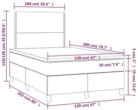 Cama box spring c/ colchão e LED 120x200 cm tecido preto