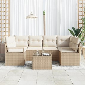 Conjunto de Sofás de Jardim vidaXL de 7 Peças com Almofadas Bege de Po