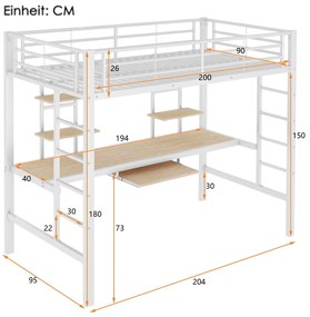 Beliche/Cama Alta com Secretária e Estantes – Coimbra – 90x200 cm – Pr