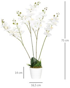 Planta Artificial Orquídea com Vaso Orquídea Artificial para Decoração de Casa Centro de Mesa Casamento Ø16,5x75 cm Branco