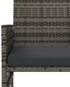 Sofá de jardim de 2 lugares com mesa e bancos vime PE cinzento