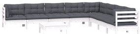 9 pcs conj. lounge de jardim c/ almofadões pinho maciço branco