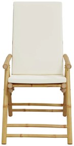 Cadeiras jardim dobráveis/reclináveis c/ almofadões 2 pcs bambu
