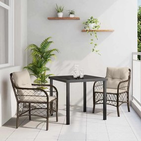 vidaXL Conjunto de Jantar de Jardim de 3 Peças com Almofadas Rattan Poliéster Marrom