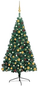 vidaXL Meia árvore Natal artificial pré-iluminada c/ bolas verde