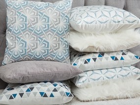 Conjunto de 2 almofadas decorativas com padrão geométrico azul e cinzento 45 x 45 cm PRIMROSE Beliani