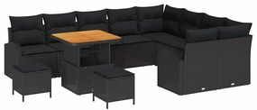 Conjunto de Sofá de Jardim com Almofadas vidaXL de 12 peças Preto Poli