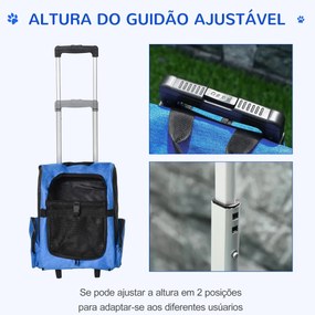 Transportadora para Animais de Estimação 2 em 1 Mochila de Viagem com 2 Rodas para Cães Gatos com Alça Retrátil de Alumínio e Bolso de Armazenamento 4