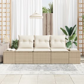 Conjunto de Sofá de Jardim de 3 Peças com Almofadas Bege de Rattan Pol