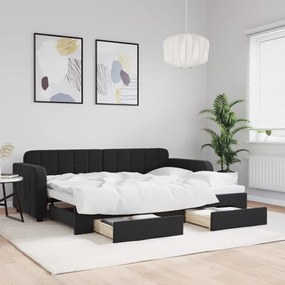 Sofá-cama com gavetão e gavetas 80x200 cm veludo preto