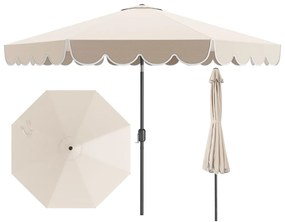 Guarda-sol 300 x 251 cm com manivela, inclinação com botão, ventilação superior e 8 varas para piscina ou praia, bege