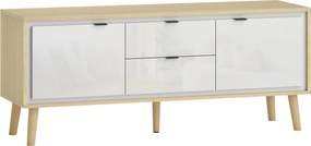 HOMCOM Móvel de TV Moderno para Sala com 2 Gavetas para Televisão 55 Polegadas 120x35x50 cm Branco Brilhante e Carvalho | Aosom Portugal