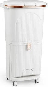 Caixote do lixo 43 x 29 x 74,5 cm para cozinha 38 L com Tampa dupla Camada 2 caixotes removíveis com Pedal e Rodas Branco