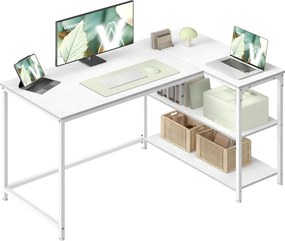 Secretária de canto 120 x 80 cm, em forma de L com prateleira regulável em altura,  branco