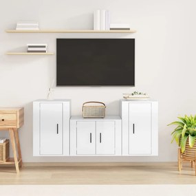 vidaXL 3 pcs conjunto móveis de TV madeira processada branco brilhante