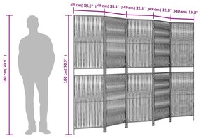Biombo de divisão 5 painéis vime PE cinzento