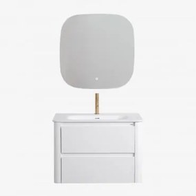 Conjunto De Móvel De Casa De Banho Suspenso Em Madeira Com Lavatório Integrado Egerton Branco & Quadrado Led E Anti-embaciamento 75x75 Cm - Sklum