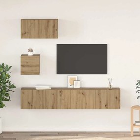 Conjunto de móvel de TV com prateleira 4 pcs carvalho artisiano