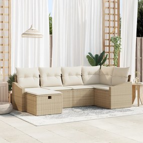Conjunto de Sofá de Jardim de 6 Peças com Almofadas Beijes de Rattan P