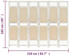 Biombo com 6 painéis 210x165 cm tecido cor creme