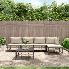 vidaXL 6 pcs conjunto lounge de jardim c/ almofadões vime PE antracite