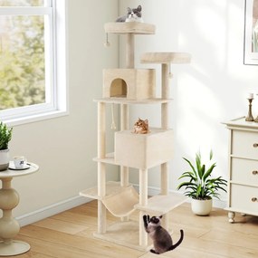 Arranhador para gatos 91,5 x 59 x 205 cm Torre de escalada e Postes para arranhar de sisal e corda bege