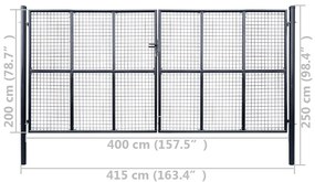 Portão de jardim em rede aço galvanizado 400x200 cm cinzento