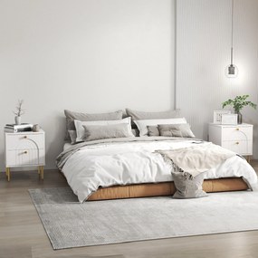 Conjunto de 2 mesas de cabeceira com 2 gavetas e pés em aço para quarto 40 x 35 x 50 cm, sala de estar, branco
