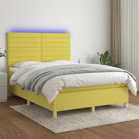 vidaXL Cama box spring c/ colchão e LED 140x200 cm tecido verde