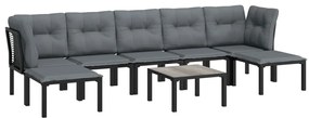 8 pcs conjunto lounge de jardim vime PE preto e cinzento