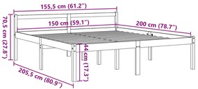 Cama para idosos 150x200 cm madeira pinho maciça castanho cera