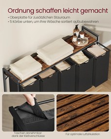 Cesto para roupa suja com prateleira em tecido Oxford 143,5 x 33 x 72 cm Preto + Castanho vintage