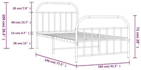 Estrutura de cama com cabeceira e pés 100x190 cm metal preto