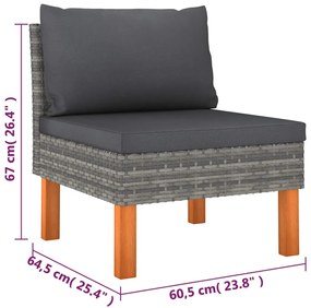 6 pcs conjunto lounge de jardim c/ almofadões vime PE cinzento