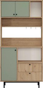 Armário Alto de Cozinha "Toledo" E-1 - Carvalho e Verde - 88x180x35.5c