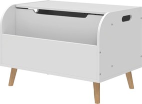 Baú para brinquedos infantis 60 x 40 x 43 cm, baú de arrumação infantil, tampa rebatível e compartimento aberto, branco