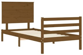 Estrutura cama cabeceira 90x200 cm madeira maciça castanho-mel