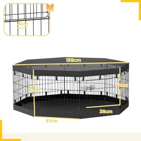 Parque para cães com 8 painéis dobráveis 61 cm (L) x 61 cm (A) e porta para cachorros, em aço preto