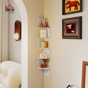 Estante de canto de parede para arrumação, em forma de ziguezague, 20 L x 20 L x 126 A cm, 5 prateleiras, madeira branca