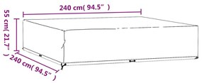 Capa para mobília de jardim 16 ilhós 240x240x55 cm quadrado