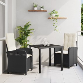 vidaXL Conjunto de Jantar de Jardim com Almofadas de Rattan Preto