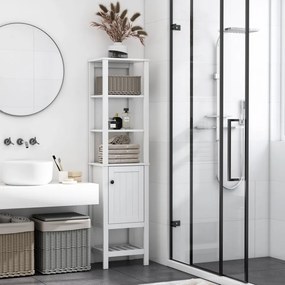 HOMCOM Armário alto para banheiro moderna com 3 prateleiras abertas 1 porta e prateleira inferior 40x30x164 cm Branco