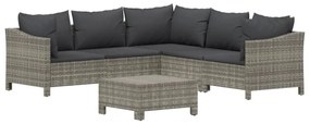 6 pcs conjunto lounge de jardim c/ almofadões vime PE cinzento
