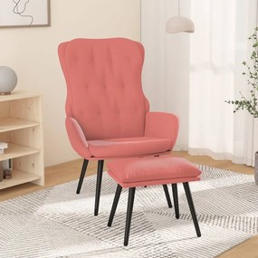 vidaXL Cadeira de descanso com banco p/ pés veludo rosa