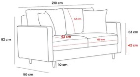 Sofá de 3 Lugares Eva – Cinzento – 210 cm x 82 cm x 90 cm